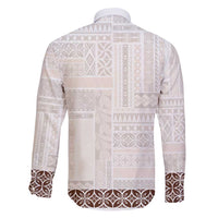 Samoa Siapo Brown Trimmed Family Matching Off Shoulder Short Dress and Hawaiian Shirt Samoa White Sunday - Polynesian Pride