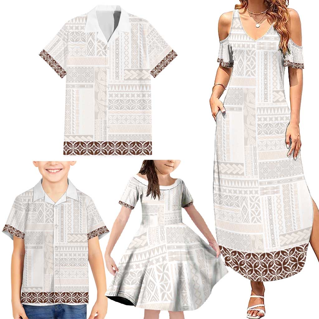 Samoa Siapo Brown Trimmed Family Matching Summer Maxi Dress and Hawaiian Shirt Samoa White Sunday - Polynesian Pride