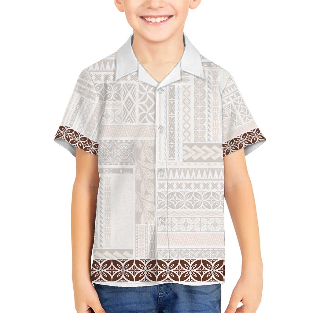 Samoa Siapo Brown Trimmed Family Matching Tank Maxi Dress and Hawaiian Shirt Samoa White Sunday - Polynesian Pride