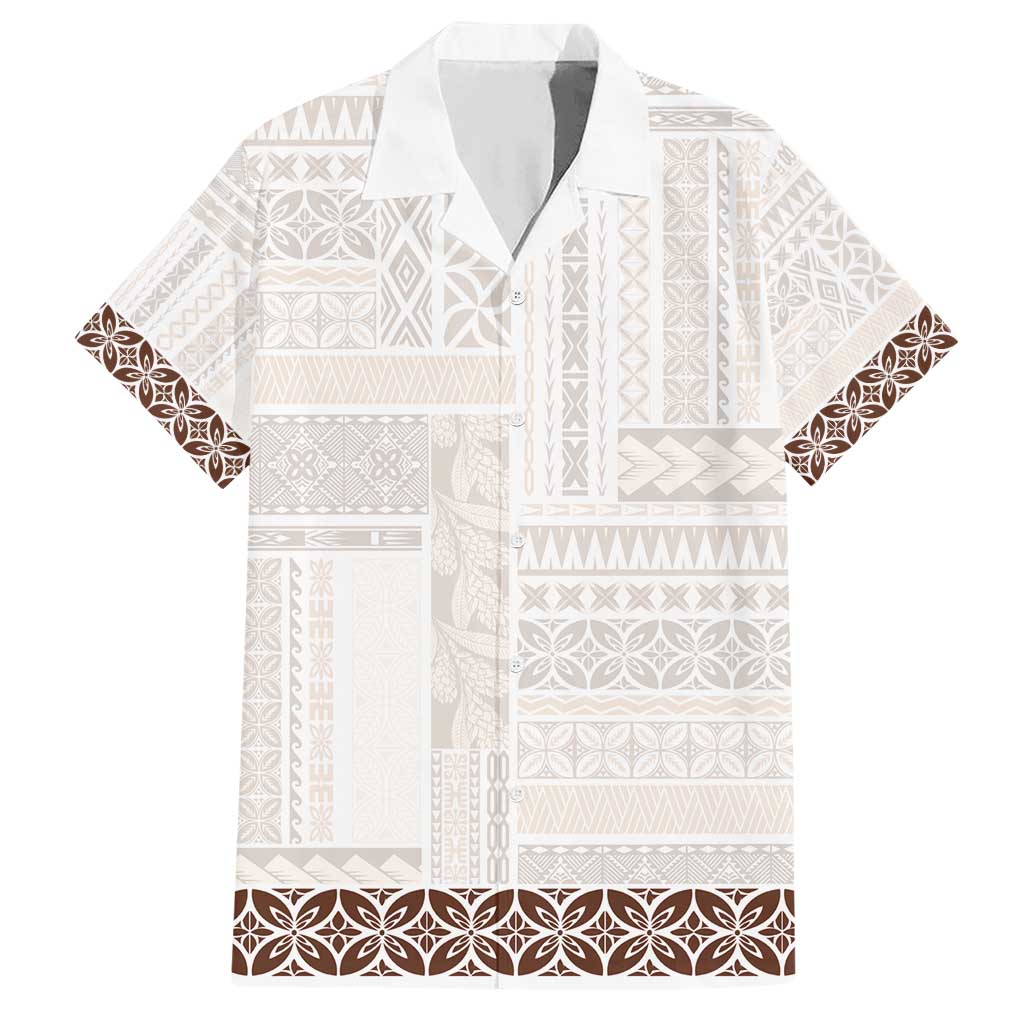 Samoa Siapo Brown Trimmed Hawaiian Shirt Samoa White Sunday - Polynesian Pride