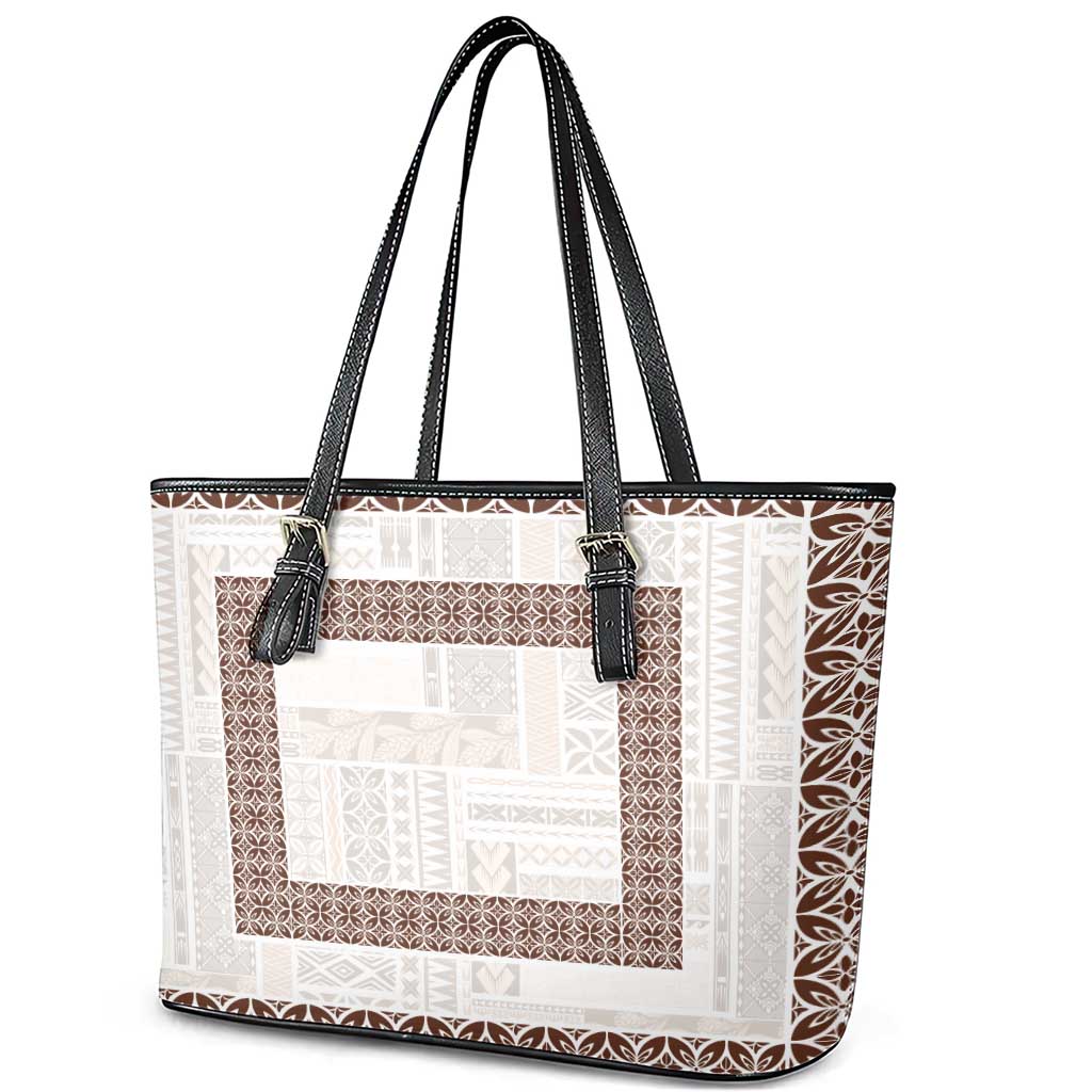 Samoa Siapo Brown Trimmed Leather Tote Bag Samoa White Sunday - Polynesian Pride
