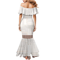 Samoa Siapo Brown Trimmed Mermaid Dress Samoa White Sunday - Polynesian Pride