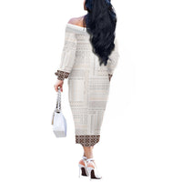 Samoa Siapo Brown Trimmed Off The Shoulder Long Sleeve Dress Samoa White Sunday - Polynesian Pride
