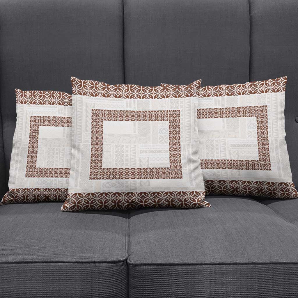 Samoa Siapo Brown Trimmed Pillow Cover Samoa White Sunday - Polynesian Pride