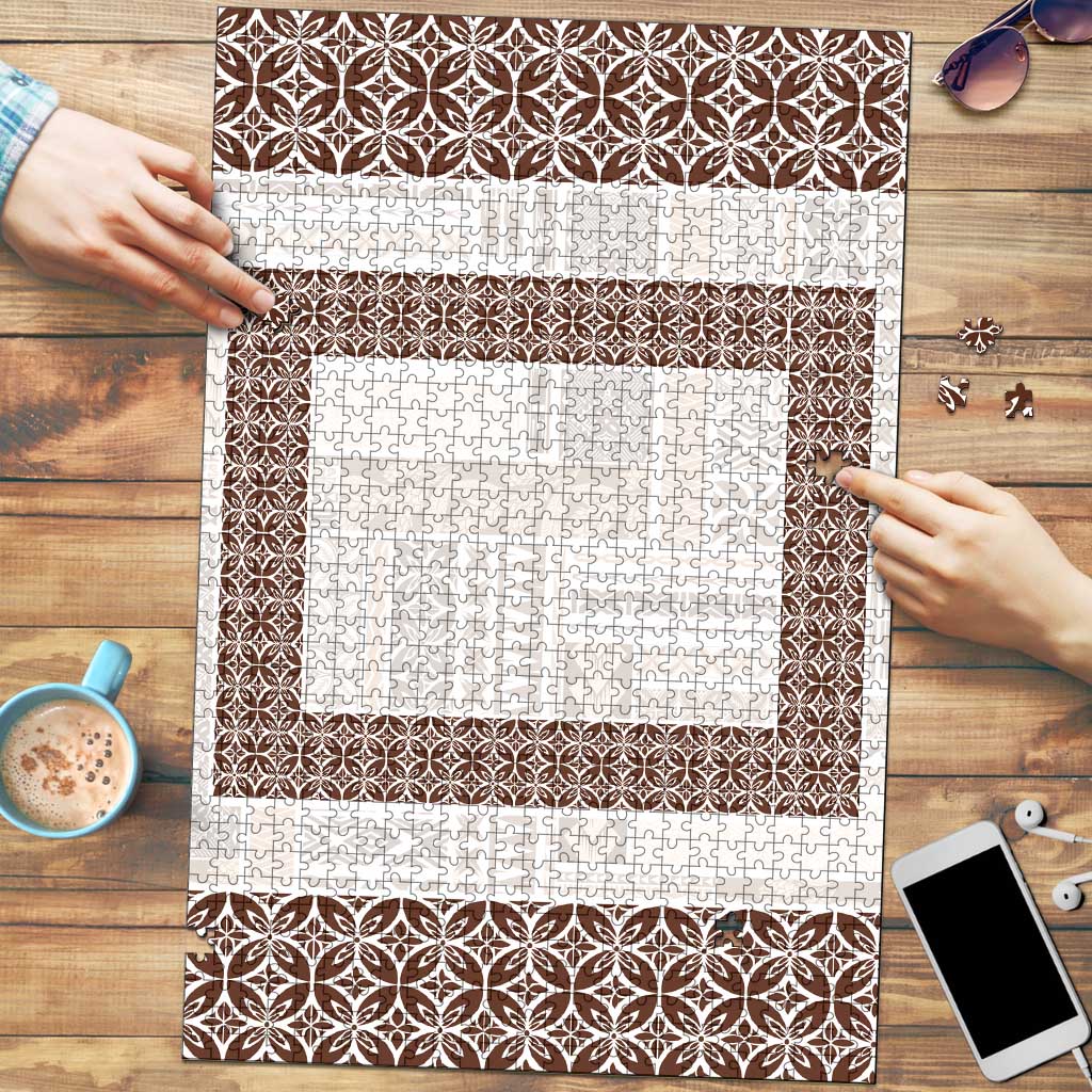 Samoa Siapo Brown Trimmed Puzzle Samoa White Sunday LT01 Brown - Polynesian Pride