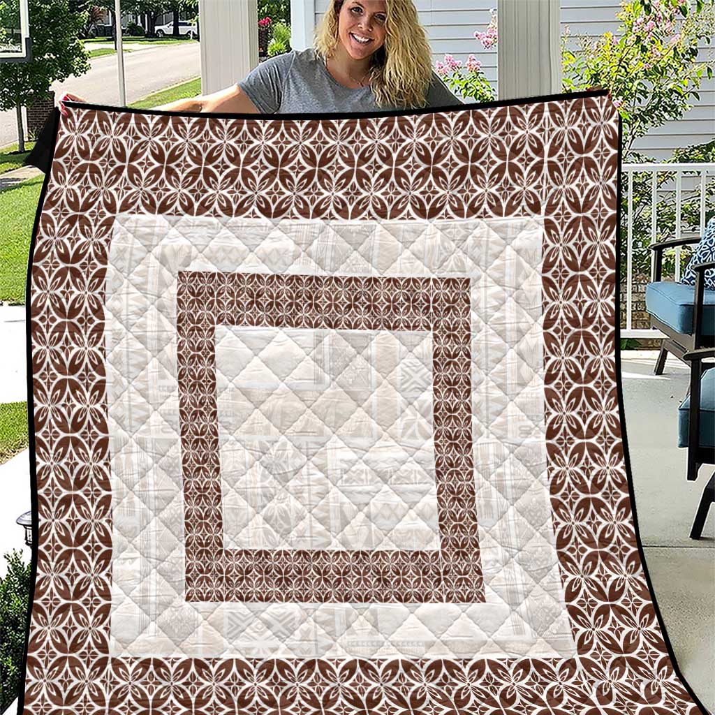 Samoa Siapo Brown Trimmed Quilt Samoa White Sunday - Polynesian Pride