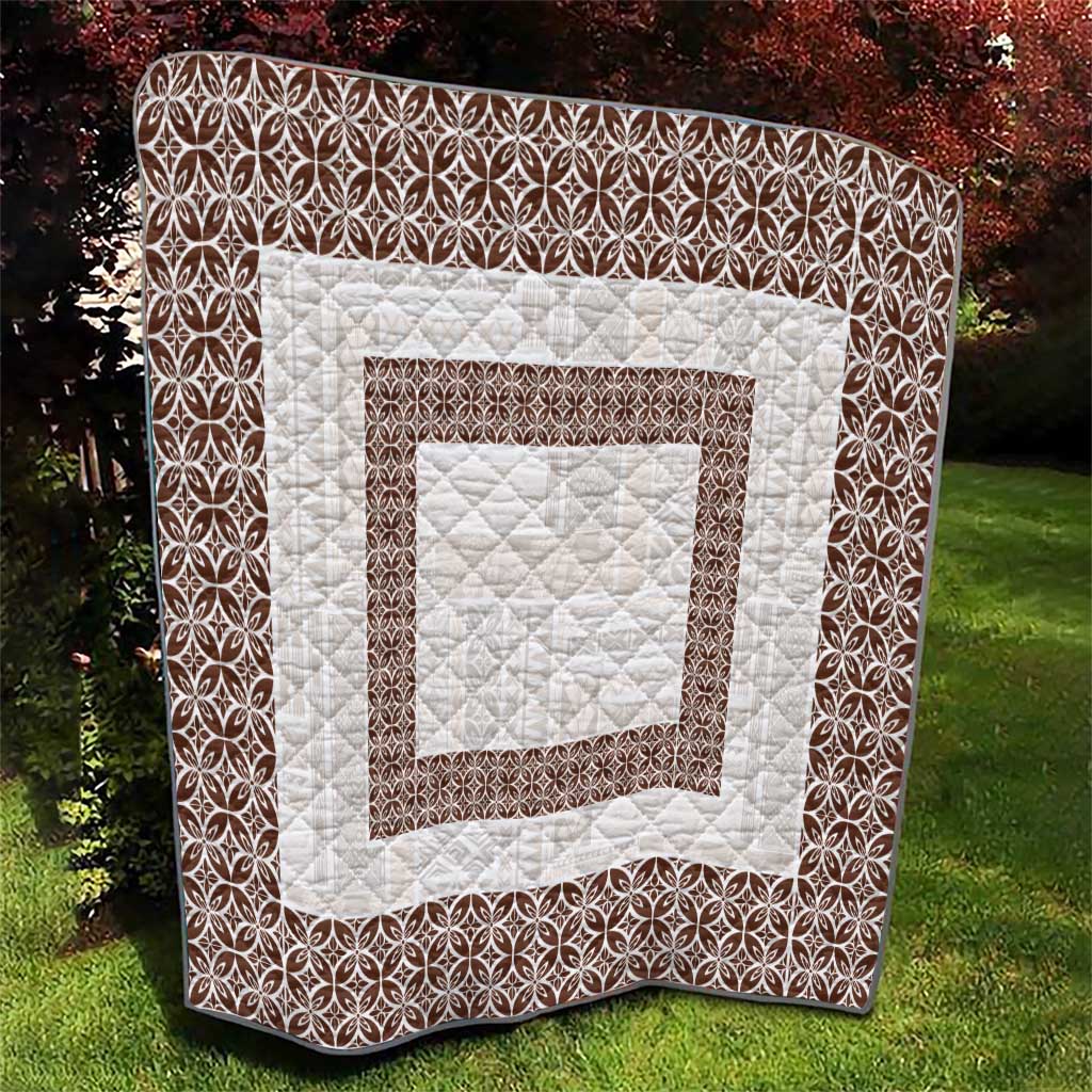 Samoa Siapo Brown Trimmed Quilt Samoa White Sunday - Polynesian Pride