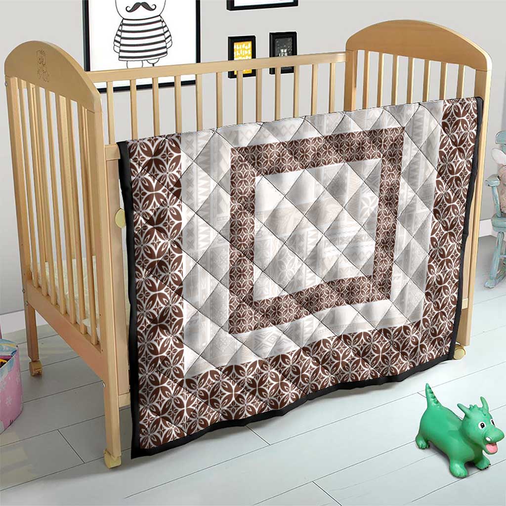 Samoa Siapo Brown Trimmed Quilt Samoa White Sunday - Polynesian Pride
