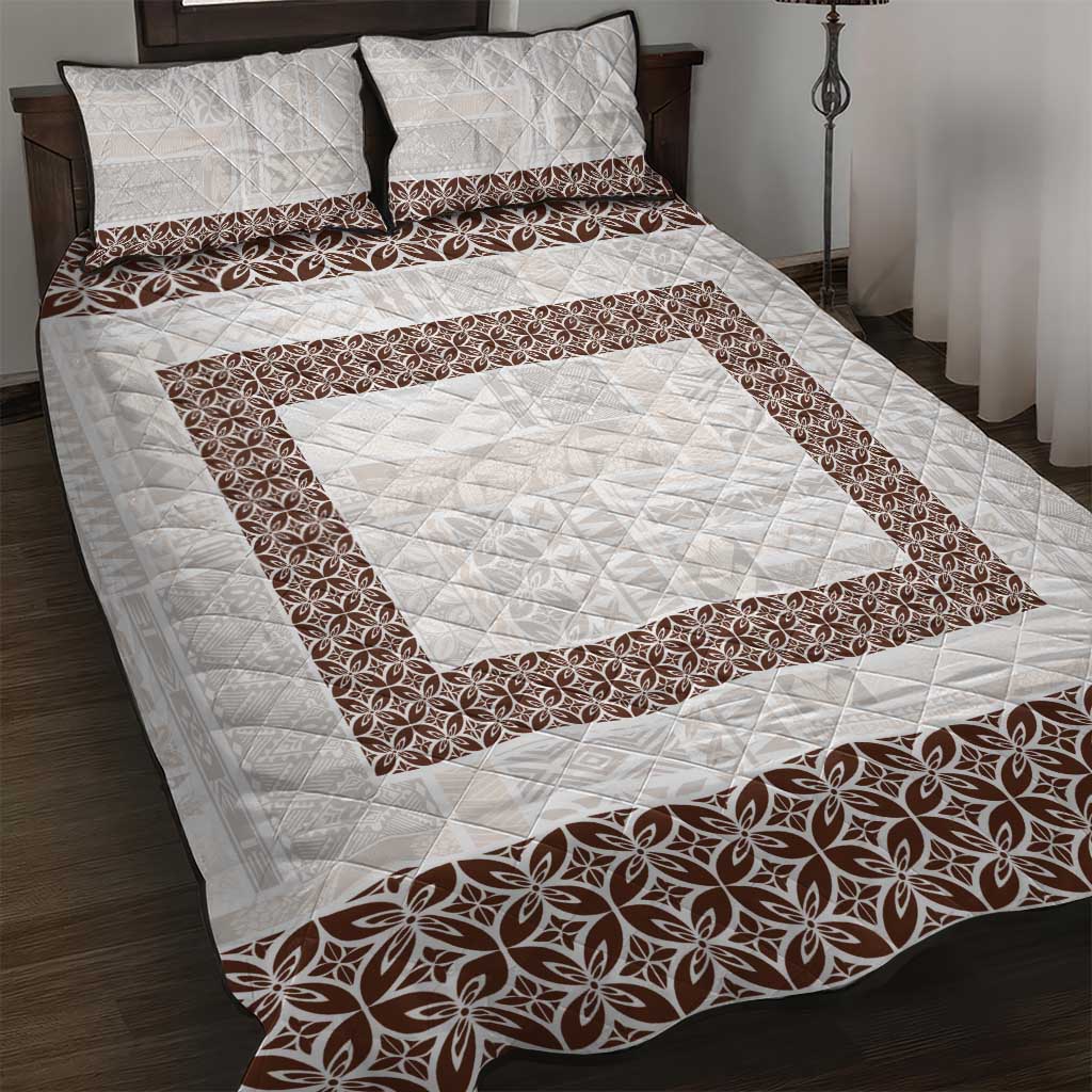 Samoa Siapo Brown Trimmed Quilt Bed Set Samoa White Sunday - Polynesian Pride