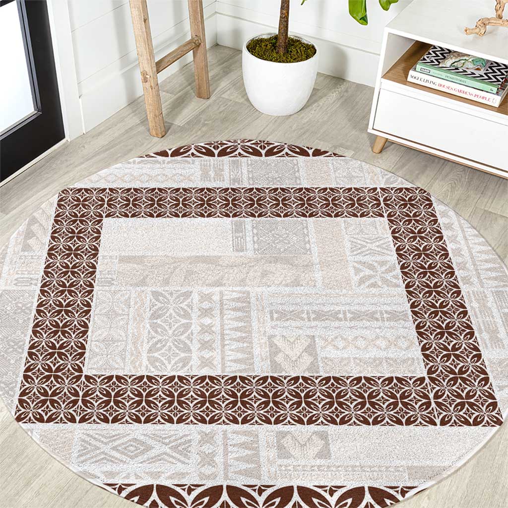 Samoa Siapo Brown Trimmed Round Carpet Samoa White Sunday - Polynesian Pride