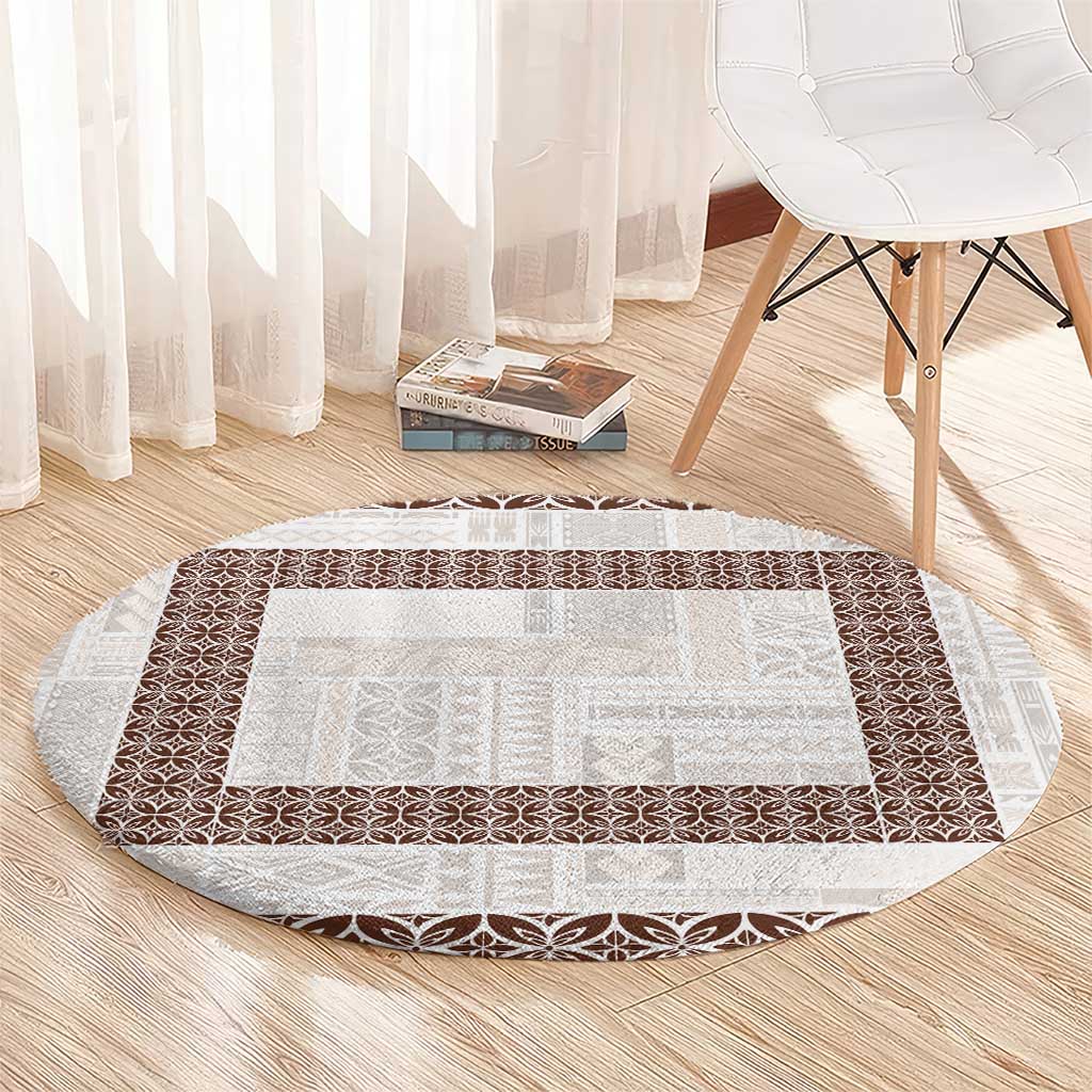 Samoa Siapo Brown Trimmed Round Carpet Samoa White Sunday - Polynesian Pride