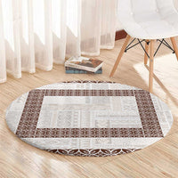 Samoa Siapo Brown Trimmed Round Carpet Samoa White Sunday - Polynesian Pride