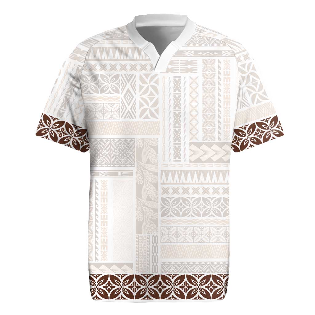 Samoa Siapo Brown Trimmed Rugby Jersey Samoa White Sunday - Polynesian Pride