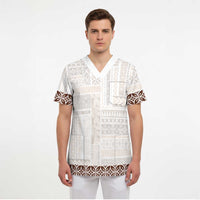 Samoa Siapo Brown Trimmed Scrub Top Samoa White Sunday - Polynesian Pride