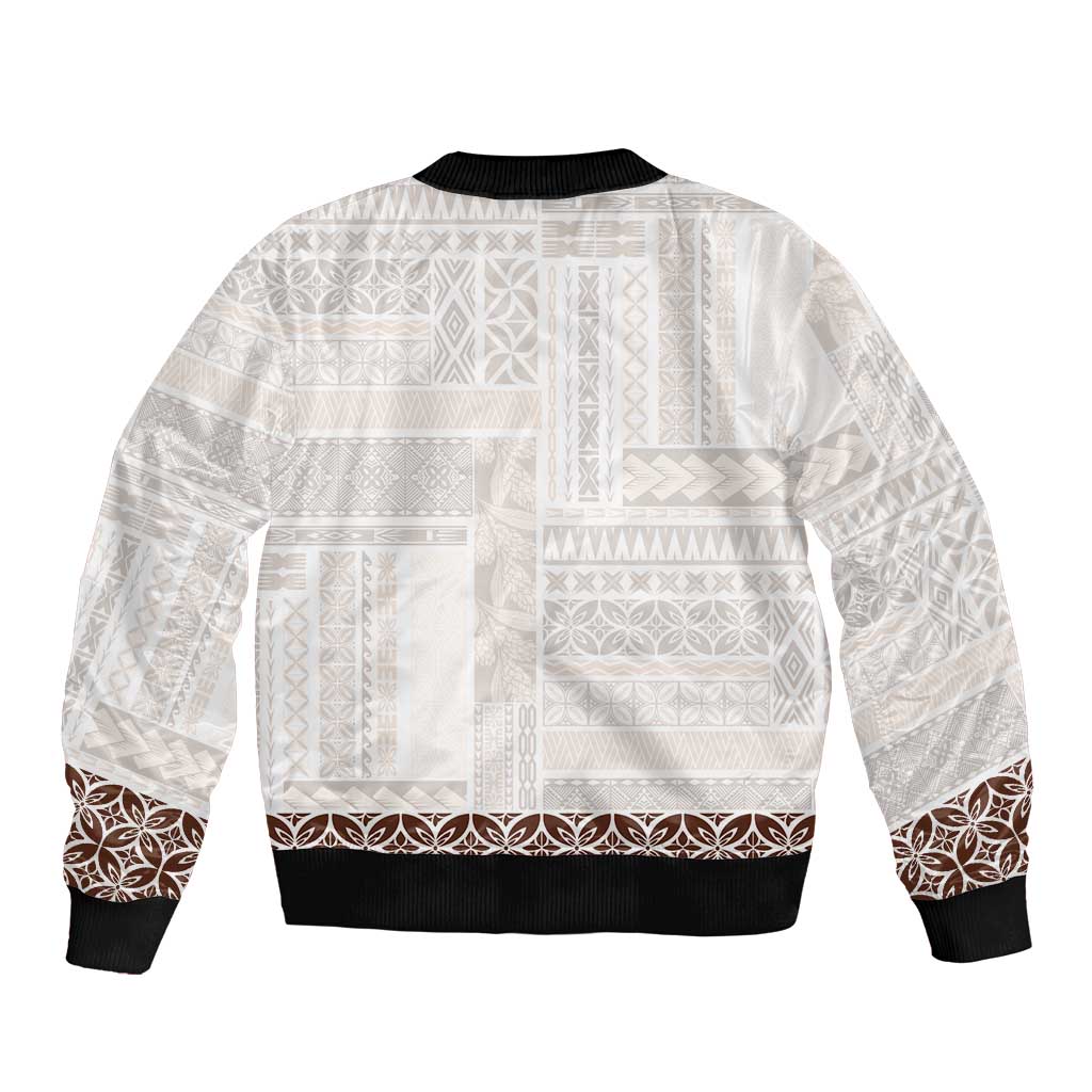 Samoa Siapo Brown Trimmed Sleeve Zip Bomber Jacket Samoa White Sunday - Polynesian Pride