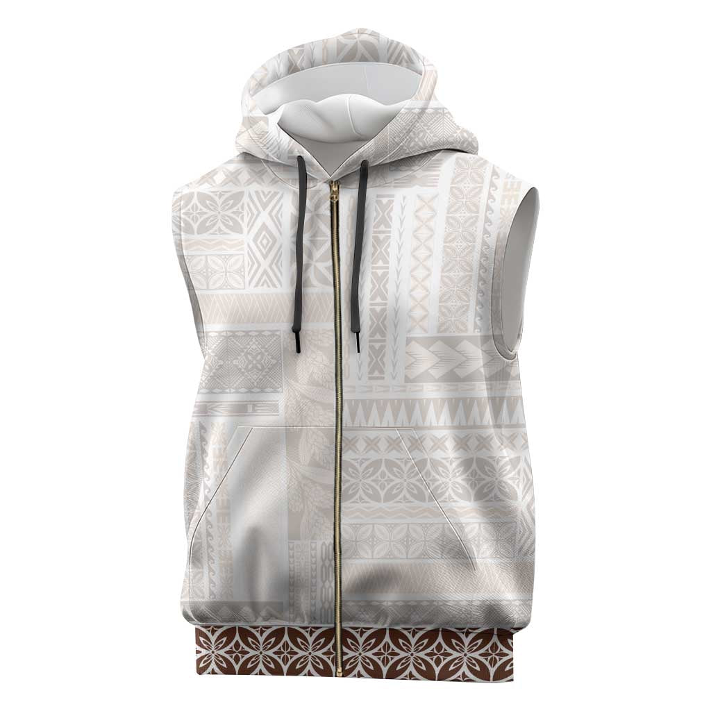 Samoa Siapo Brown Trimmed Sleeveless Zip Hoodie Samoa White Sunday - Polynesian Pride