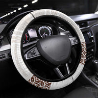 Samoa Siapo Brown Trimmed Steering Wheel Cover Samoa White Sunday - Polynesian Pride