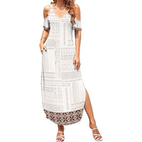 Samoa Siapo Brown Trimmed Summer Maxi Dress Samoa White Sunday - Polynesian Pride