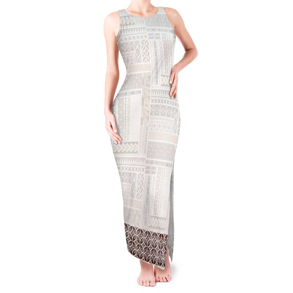 Samoa Siapo Brown Trimmed Tank Maxi Dress Samoa White Sunday - Polynesian Pride