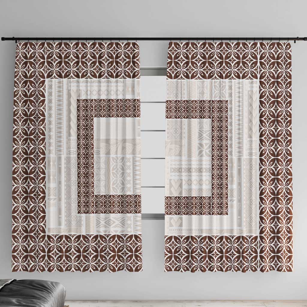 Samoa Siapo Brown Trimmed Window Curtain Samoa White Sunday - Polynesian Pride