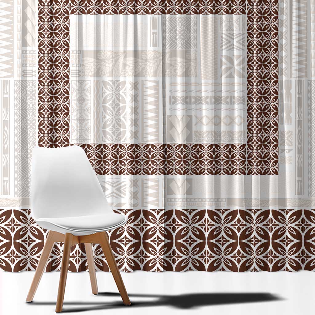 Samoa Siapo Brown Trimmed Window Curtain Samoa White Sunday - Polynesian Pride