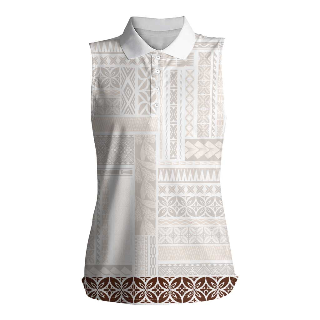 Samoa Siapo Brown Trimmed Women Sleeveless Polo Shirt Samoa White Sunday LT01 Female Brown - Polynesian Pride
