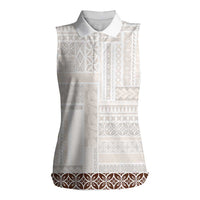Samoa Siapo Brown Trimmed Women Sleeveless Polo Shirt Samoa White Sunday LT01 Female Brown - Polynesian Pride