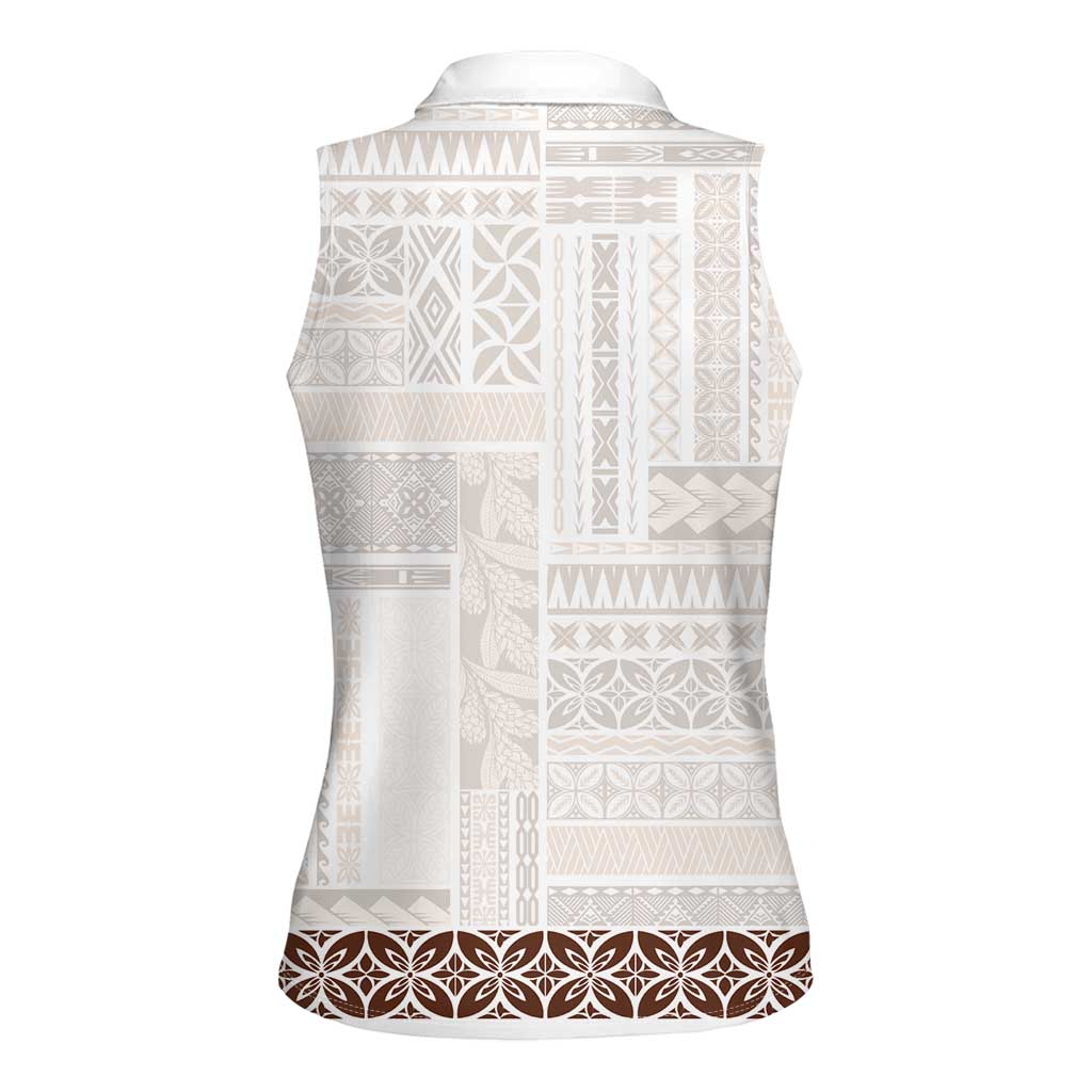 Samoa Siapo Brown Trimmed Women Sleeveless Polo Shirt Samoa White Sunday LT01 - Polynesian Pride