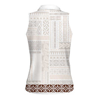 Samoa Siapo Brown Trimmed Women Sleeveless Polo Shirt Samoa White Sunday LT01 - Polynesian Pride