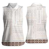 Samoa Siapo Brown Trimmed Women Sleeveless Polo Shirt Samoa White Sunday LT01 - Polynesian Pride
