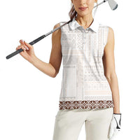 Samoa Siapo Brown Trimmed Women Sleeveless Polo Shirt Samoa White Sunday LT01 - Polynesian Pride