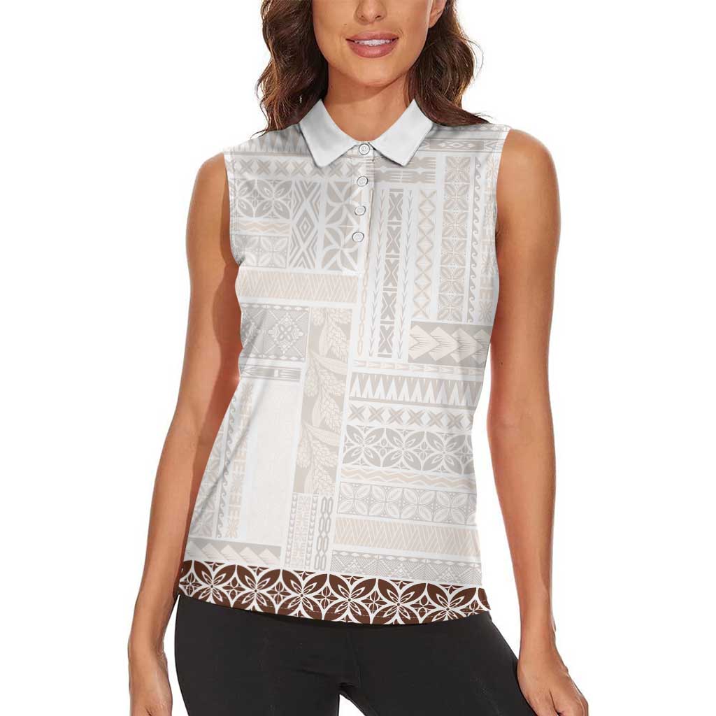 Samoa Siapo Brown Trimmed Women Sleeveless Polo Shirt Samoa White Sunday LT01 - Polynesian Pride