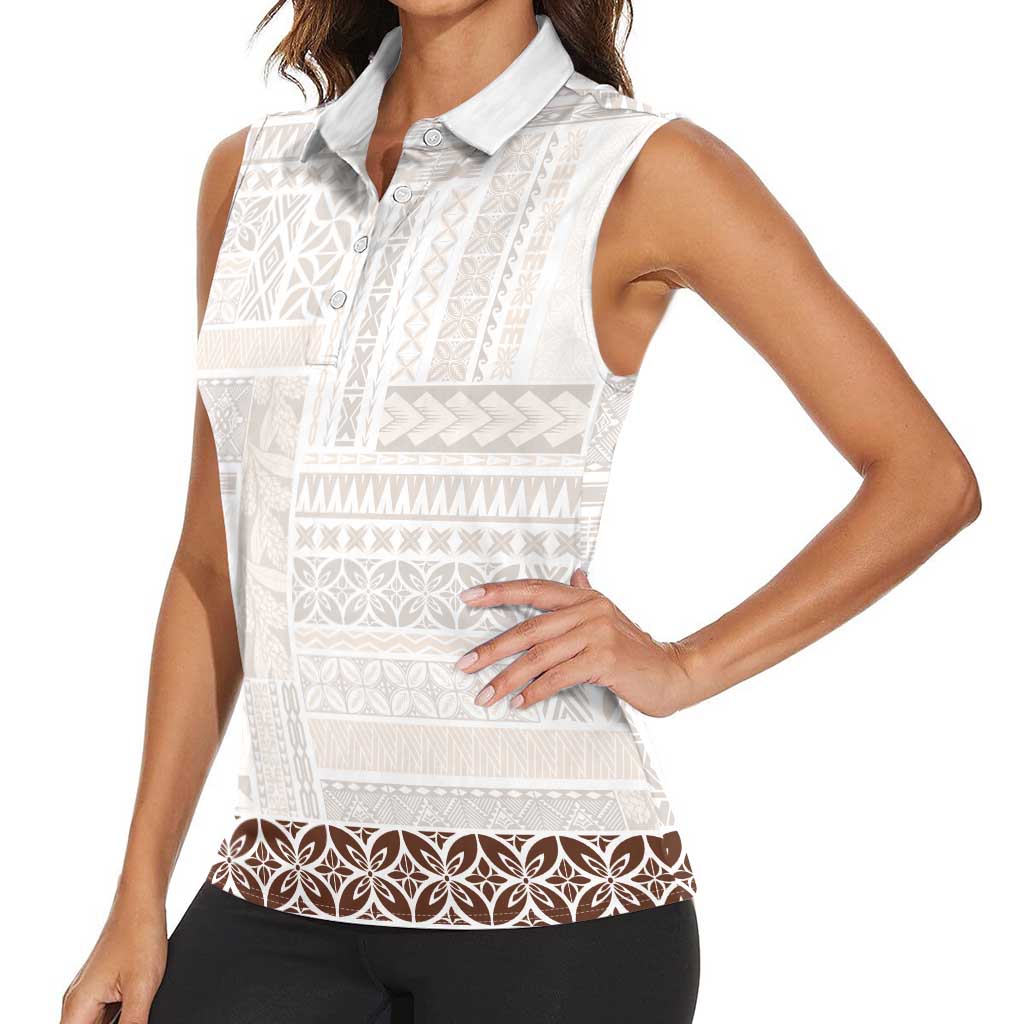 Samoa Siapo Brown Trimmed Women Sleeveless Polo Shirt Samoa White Sunday LT01 - Polynesian Pride