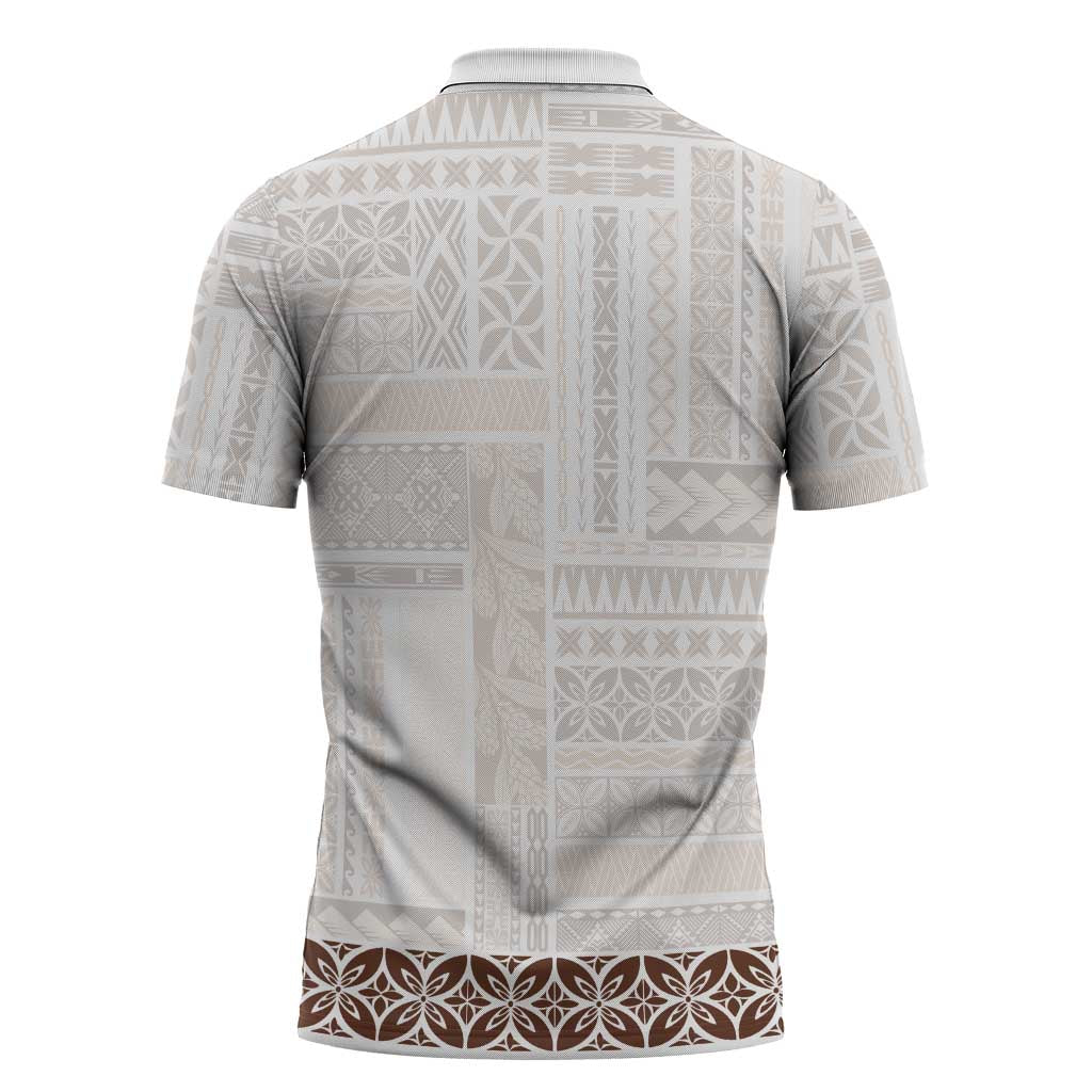 Samoa Siapo Brown Trimmed Zipper Polo Shirt Samoa White Sunday LT01 - Polynesian Pride