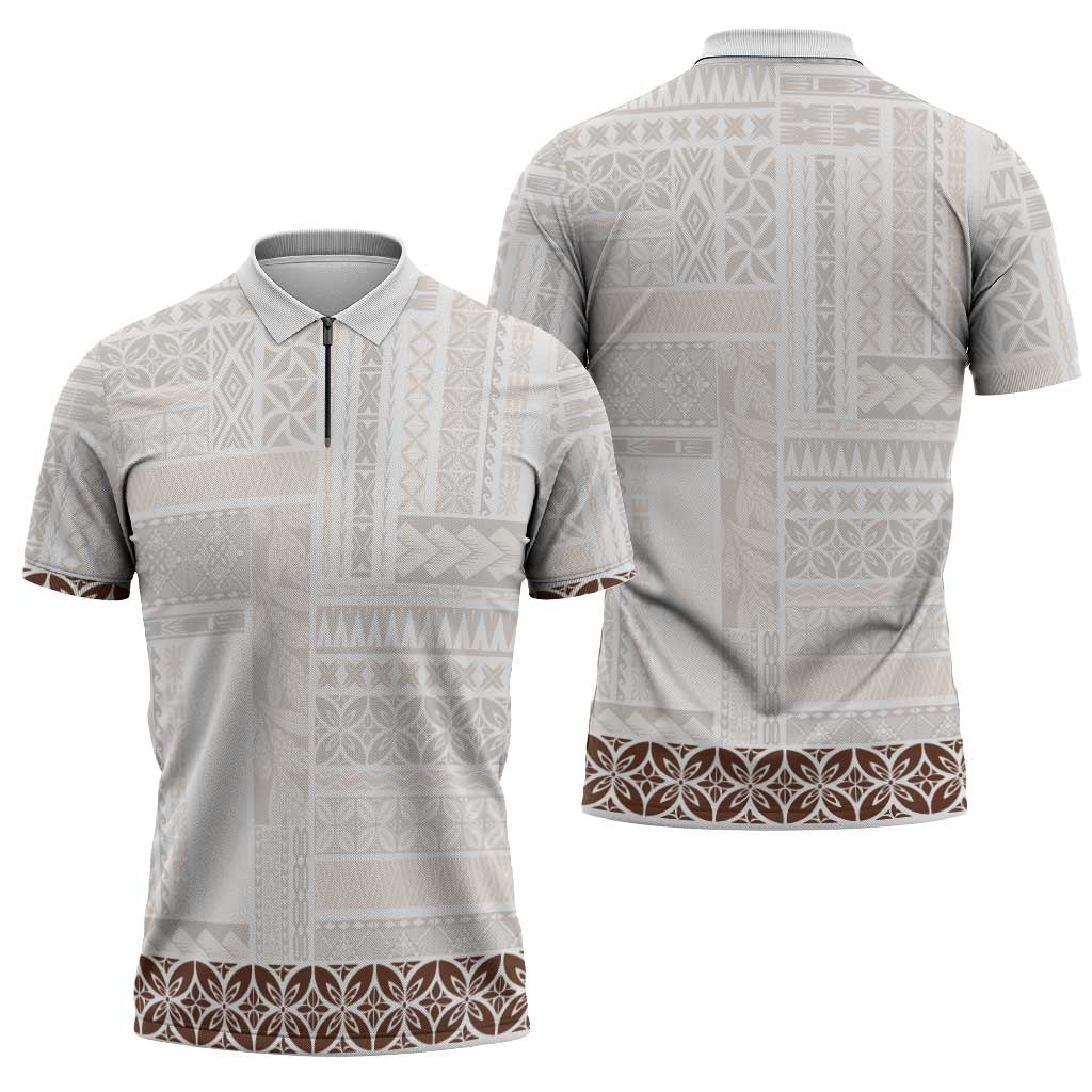 Samoa Siapo Brown Trimmed Zipper Polo Shirt Samoa White Sunday LT01 - Polynesian Pride