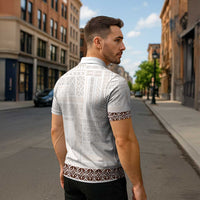 Samoa Siapo Brown Trimmed Zipper Polo Shirt Samoa White Sunday LT01 - Polynesian Pride