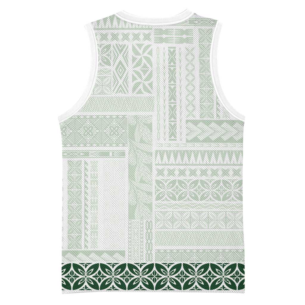 Samoa Siapo Green Trimmed Basketball Jersey Samoa White Sunday LT01 - Polynesian Pride