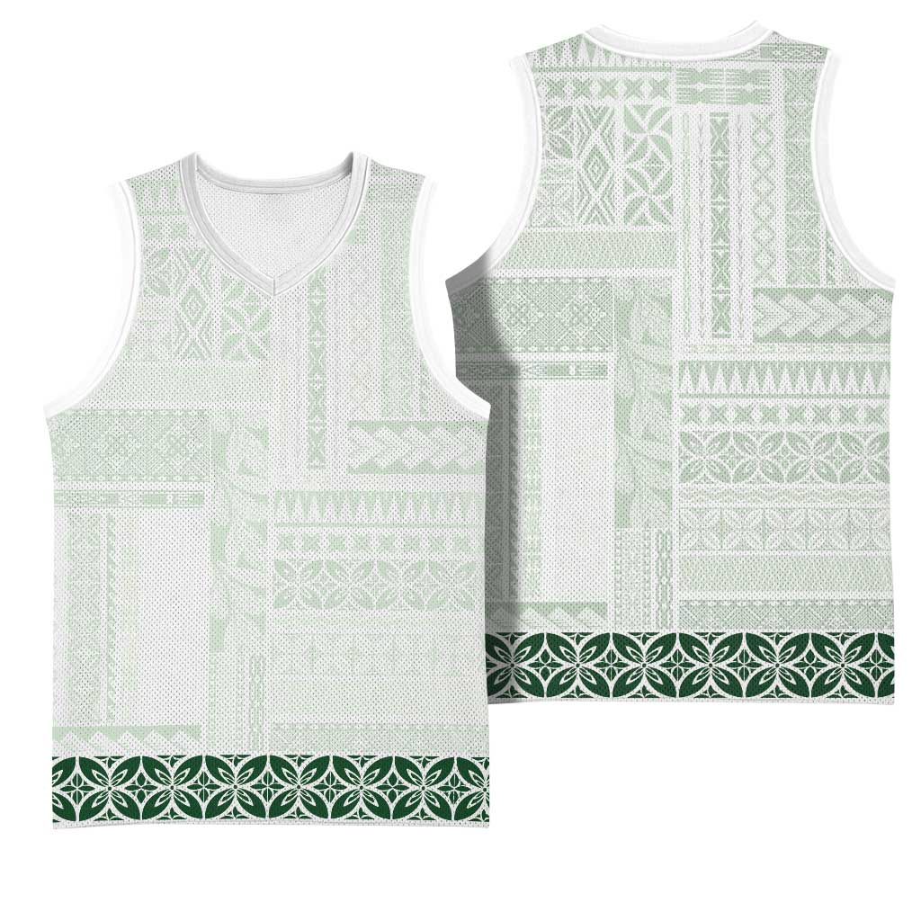 Samoa Siapo Green Trimmed Basketball Jersey Samoa White Sunday LT01 - Polynesian Pride