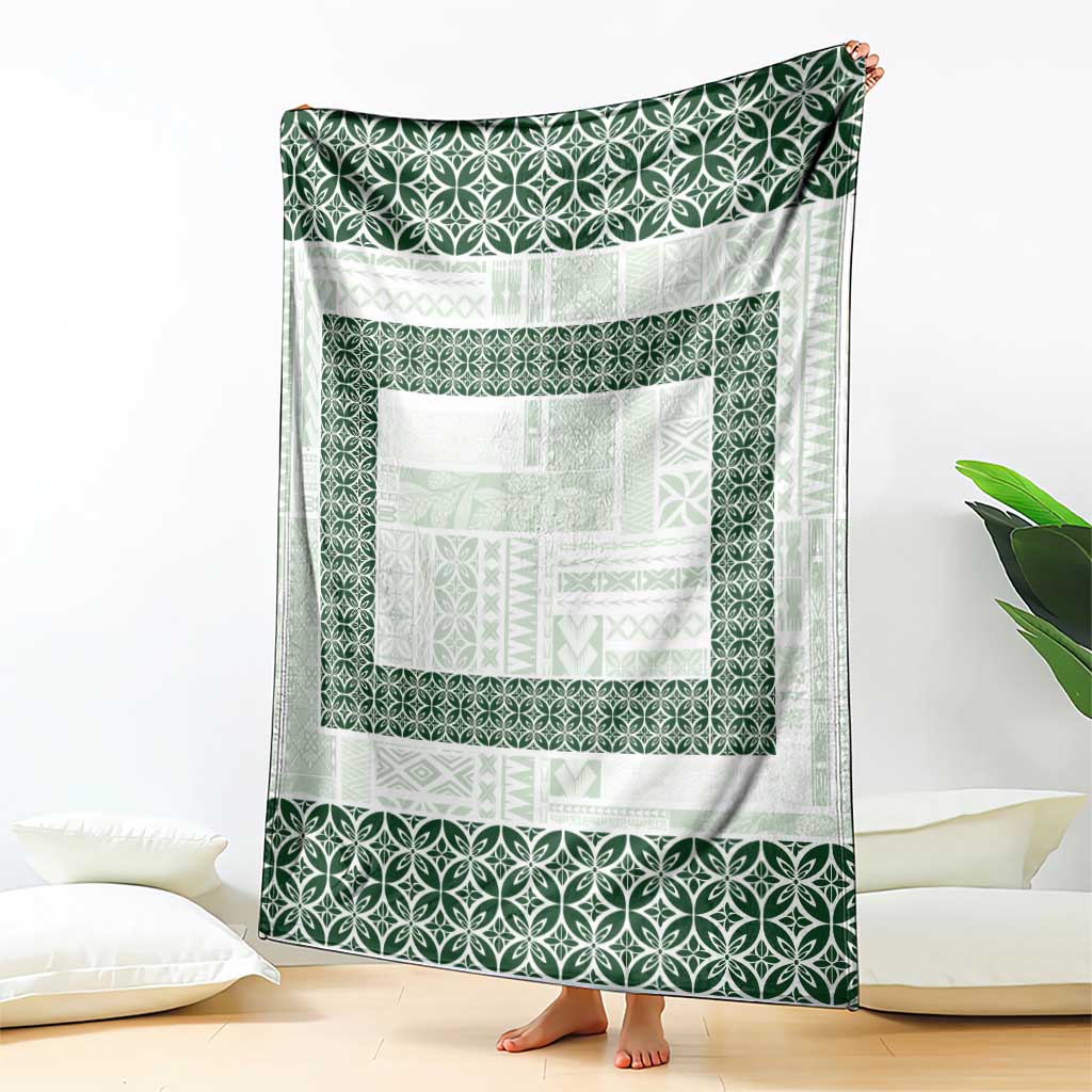 Samoa Siapo Green Trimmed Blanket Samoa White Sunday - Polynesian Pride