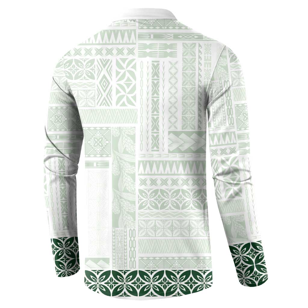Samoa Siapo Green Trimmed Button Sweatshirt Samoa White Sunday - Polynesian Pride