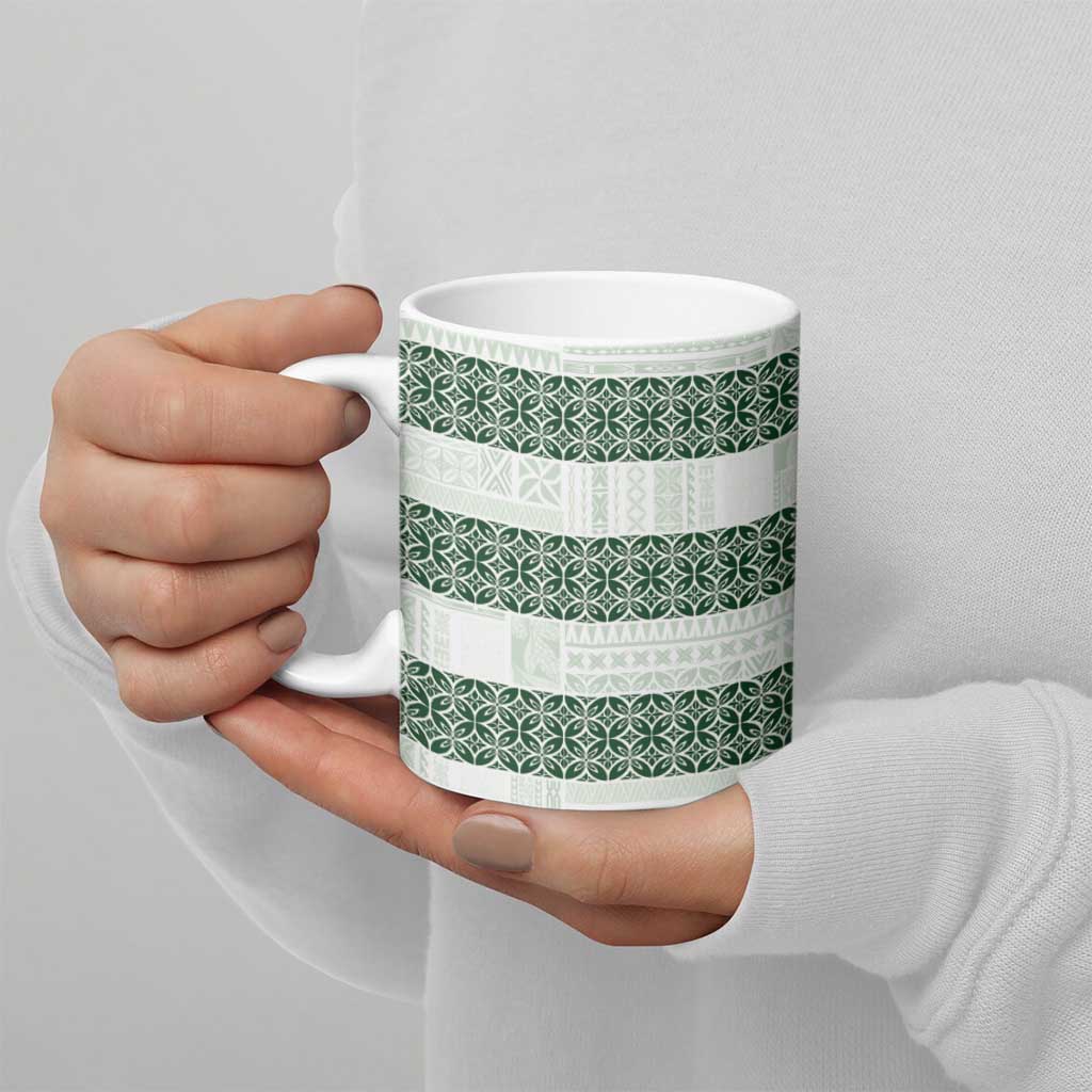 Samoa Siapo Green Trimmed Ceramic Mug Samoa White Sunday - Polynesian Pride