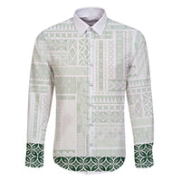 Samoa Siapo Green Trimmed Family Matching Long Sleeve Bodycon Dress and Hawaiian Shirt Samoa White Sunday - Polynesian Pride