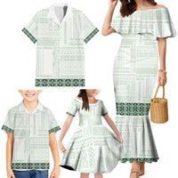 Samoa Siapo Green Trimmed Family Matching Mermaid Dress and Hawaiian Shirt Samoa White Sunday - Polynesian Pride
