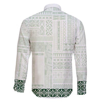 Samoa Siapo Green Trimmed Family Matching Off Shoulder Short Dress and Hawaiian Shirt Samoa White Sunday - Polynesian Pride