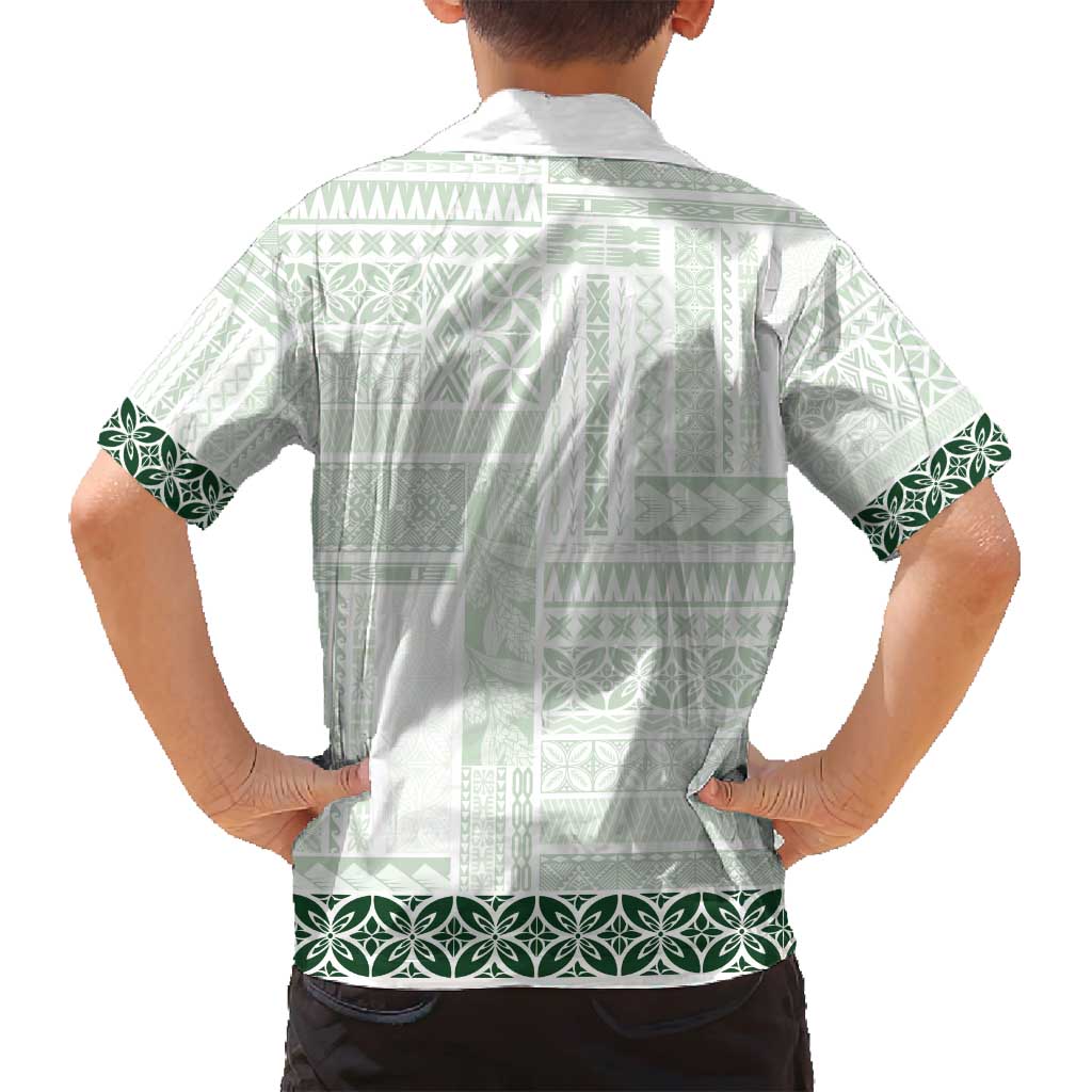 Samoa Siapo Green Trimmed Family Matching Tank Maxi Dress and Hawaiian Shirt Samoa White Sunday - Polynesian Pride