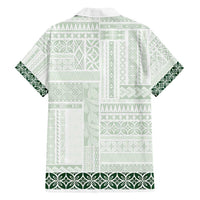 Samoa Siapo Green Trimmed Family Matching Tank Maxi Dress and Hawaiian Shirt Samoa White Sunday - Polynesian Pride