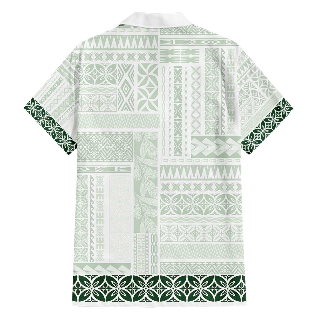 Samoa Siapo Green Trimmed Hawaiian Shirt Samoa White Sunday - Polynesian Pride