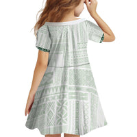 Samoa Siapo Green Trimmed Kid Short Sleeve Dress Samoa White Sunday - Polynesian Pride