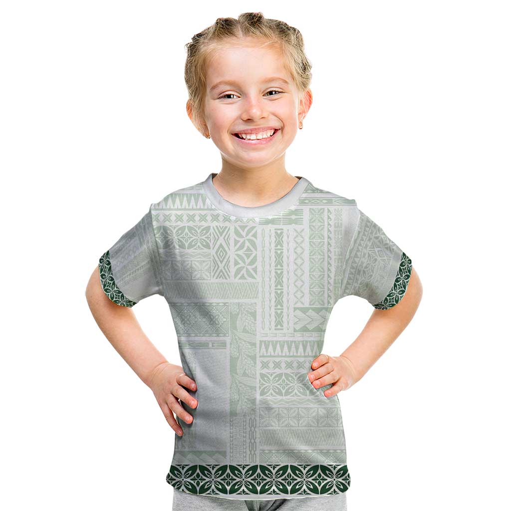 Samoa Siapo Green Trimmed Kid T Shirt Samoa White Sunday - Polynesian Pride