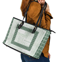 Samoa Siapo Green Trimmed Leather Tote Bag Samoa White Sunday - Polynesian Pride